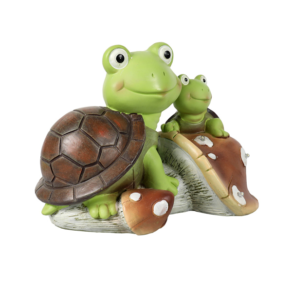 Garden Statue Cute Frog Face Turtles Figurines,Solar Powered Resin Animal Sculpture with 3 Led Lights for Patio,Lawn, Garden Decor