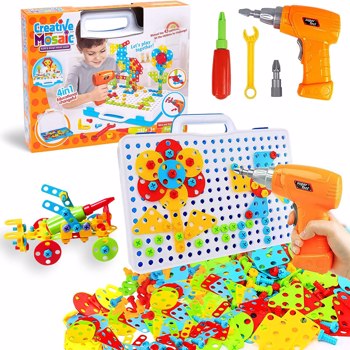 237 Pieces Creative Toy Drill Puzzle Set, STEM Learning Educational Toys, 3D Construction Engineering Building Blocks for Boys and Girls Ages 3 4 5 6 7 8 9 10 Year Old
