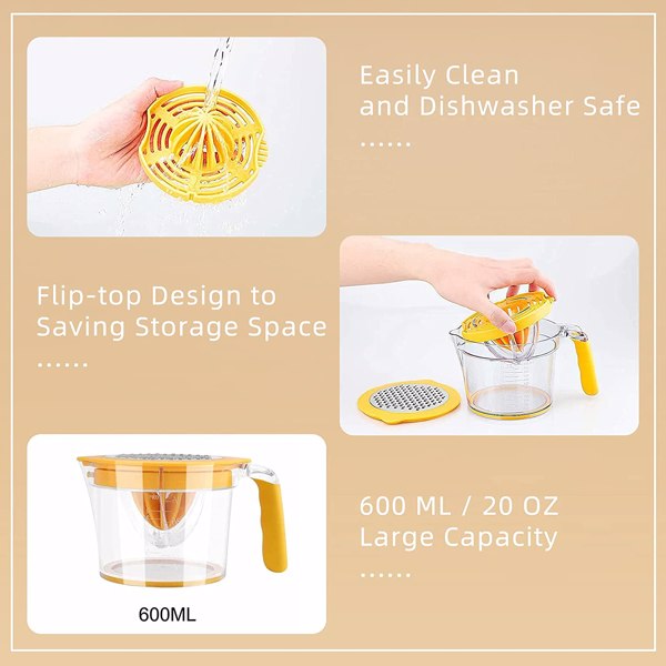 【Bans sale on Walmart】 7 Pcs Lemon Squeezer, 20 OZ Large Capacity Manual Citrus Juicer, Bonus Silicone Funnels & Kitchen Towel (Yellow)