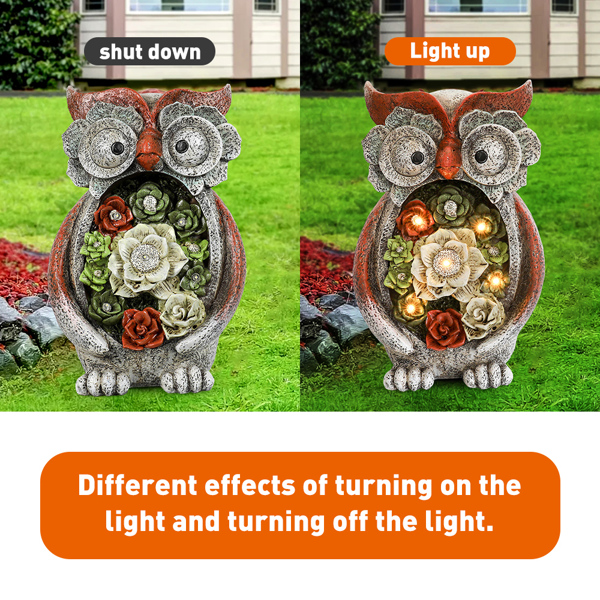 Garden Statue Owl Figurines,Solar Powered Resin Animal Sculpture with 5 Led Lights for Patio,Lawn, Garden Decor[Unable to ship on weekends, please place orders with caution]