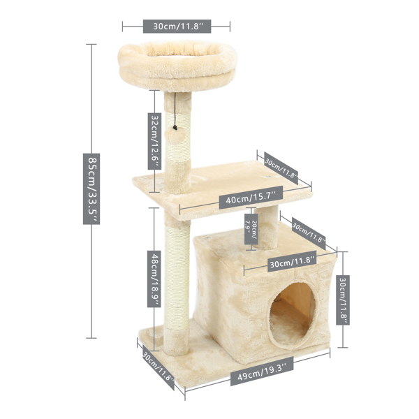 Cat Tree Kitty Toy Natural Sisal Cat Scratching Post Kitten Activity Tower Condo Stand Luxury Furniture For Small Cats Beige