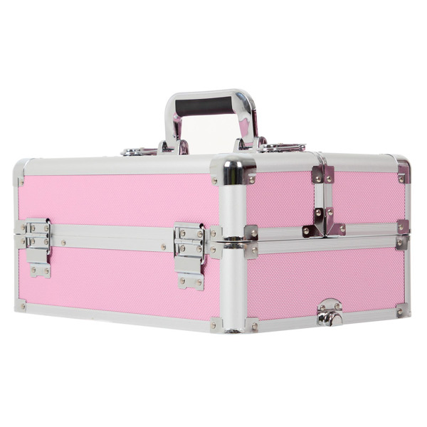 4 in 1 Rolling Makeup Case Makeup Trolley Case With Wheels Makeup Travel Case Organizer (PINK)