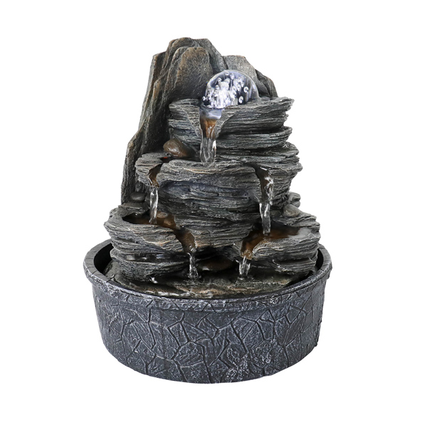 9.8inches Indoor Tabletop Fountain Cascading Fountain with Led Light & Crystal Ball