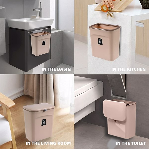 【Bans sale on Walmart】 2.4 Gallon Kitchen Compost Bin with Lid, Under Sink Trash Can Recycling Bins for Kitchen, Hanging Small Trash Can for Kitchen, Mountable Indoor Compost Bucket, Coffee