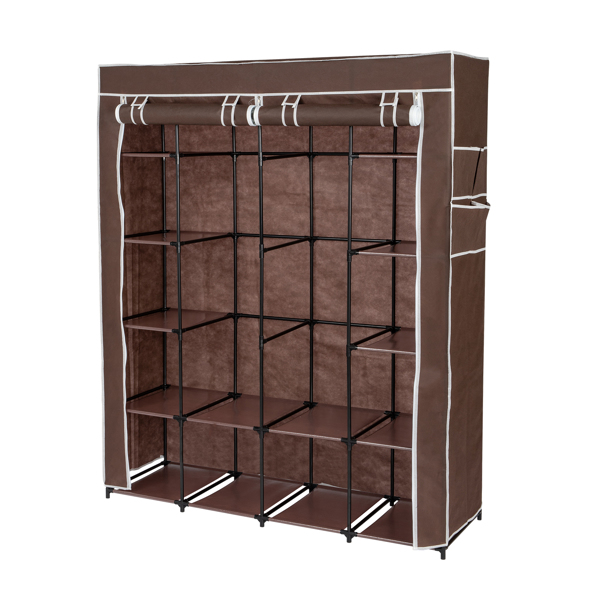 Portable Closet Organizer Storage, Wardrobe Closet with Non-Woven Fabric 14 Shelves, Easy to Assemble, Drak Brown