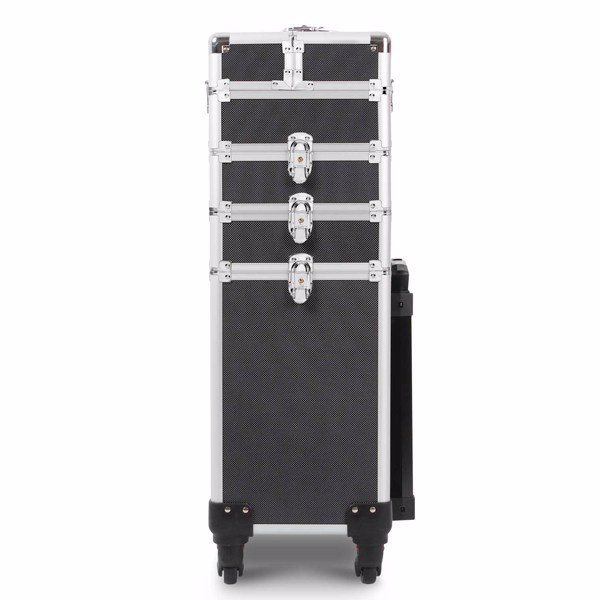 4 in 1 Rolling Makeup Case Makeup Trolley Case With Wheels Makeup Travel Case Organizer (BLACK)