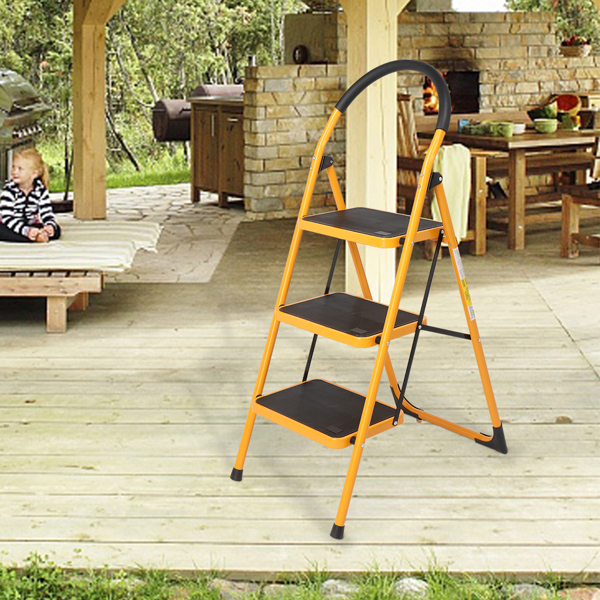 Portable Lightweight Anti-Slip 3 Step Stool Ladder with Handgrip & Pedal, Iron