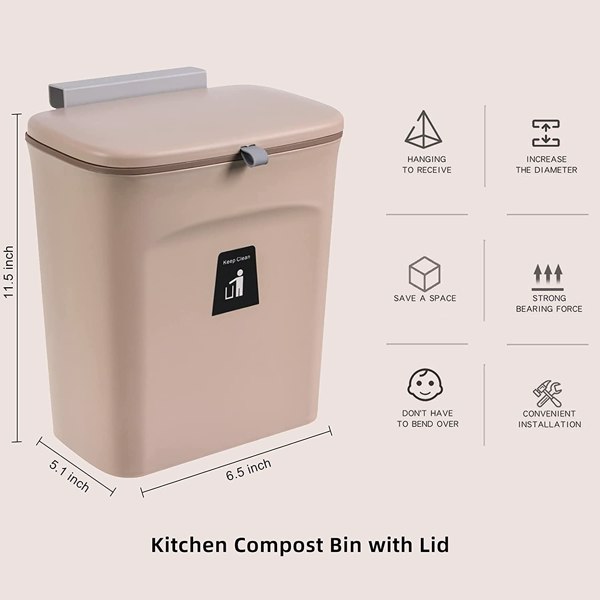 【Bans sale on Walmart】 2.4 Gallon Kitchen Compost Bin with Lid, Under Sink Trash Can Recycling Bins for Kitchen, Hanging Small Trash Can for Kitchen, Mountable Indoor Compost Bucket, Coffee