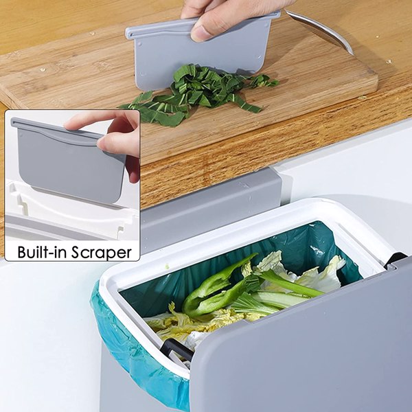 【Bans sale on Walmart】 2.4 Gallon Kitchen Compost Bin with Lid, Under Sink Trash Can Recycling Bins for Kitchen, Hanging Small Trash Can for Kitchen, Mountable Indoor Compost Bucket, Grey