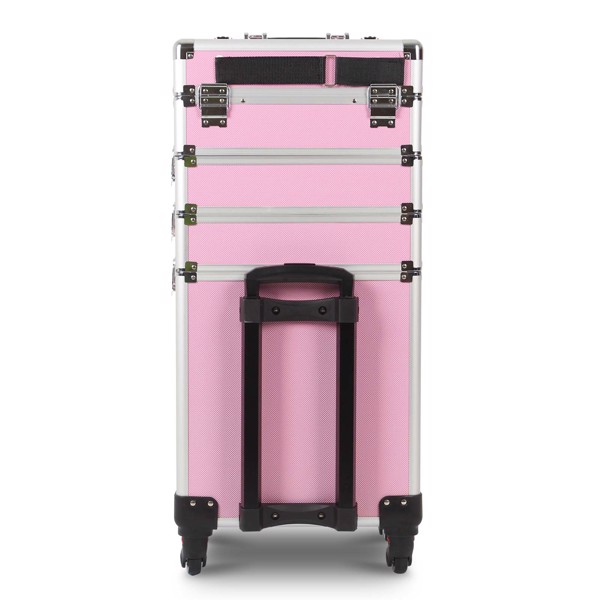 4 in 1 Rolling Makeup Case Makeup Trolley Case With Wheels Makeup Travel Case Organizer (PINK)