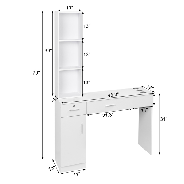 15 Cm E0 Particleboard Pitted Surface 1 Door 2 Drawers 3 Layer Rack With Legs Hairdressing Cabinet With Lock Salon Cabinet White