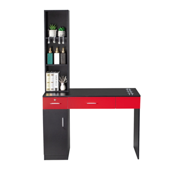 15 Cm E0 Particleboard Pitted Surface, 1 Door, 2 Drawers, 3-Layer Rack With Legs, Hairdressing Cabinet With Lock, Salon Cabinet, Black And Red 