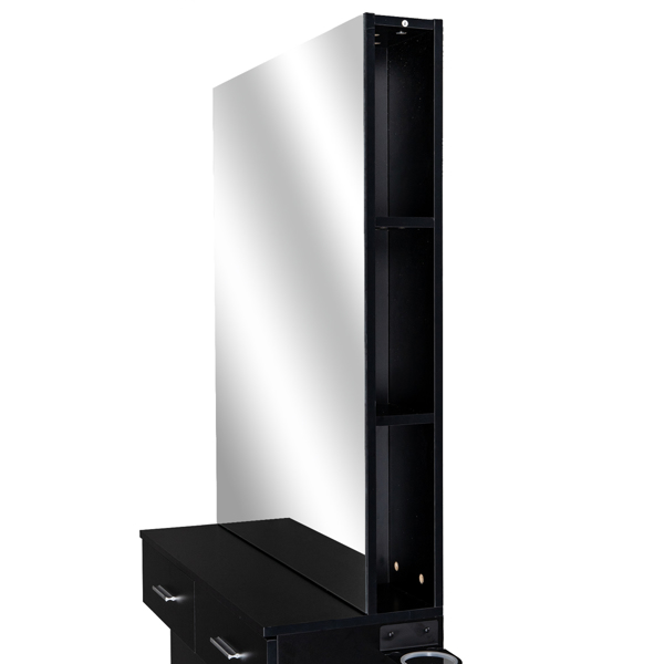 15 Cm E0 Particleboard Pitted Surface, 2 Drawers, 2 Doors With Mirror, Salon Cabinet Black