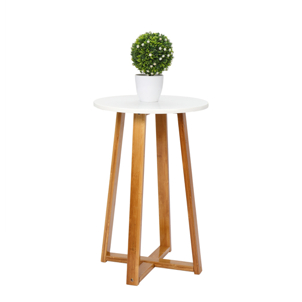Single Layer Bamboo Side Table 40*37*59.5cm Round White Table Top Natural Wood Table Legs