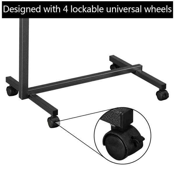 Multifunctional Adjustable Bedside Table MDF/Iron/4 Wheels With Brake, Silver Grey