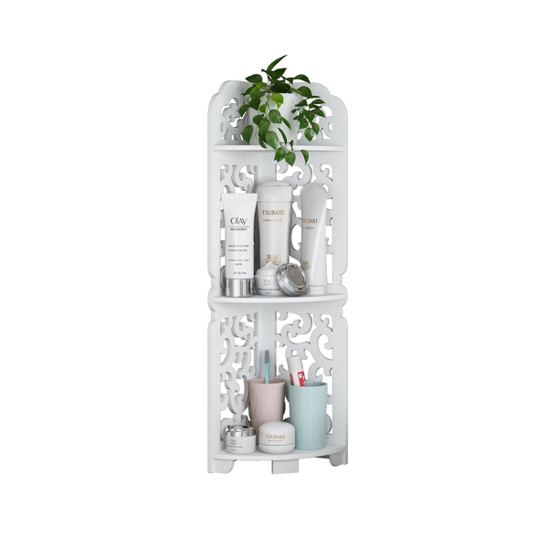 3 Tier White Wooden Corner Shelf Unit Home Decor Bathroom Storage Unit Furniture