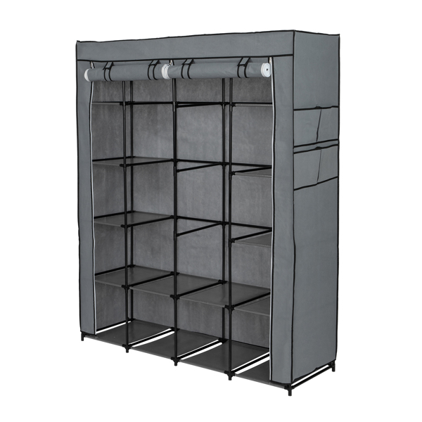 Portable Closet Organizer Storage, Wardrobe Closet with Non-Woven Fabric 14 Shelves, Easy to Assemble, Gray