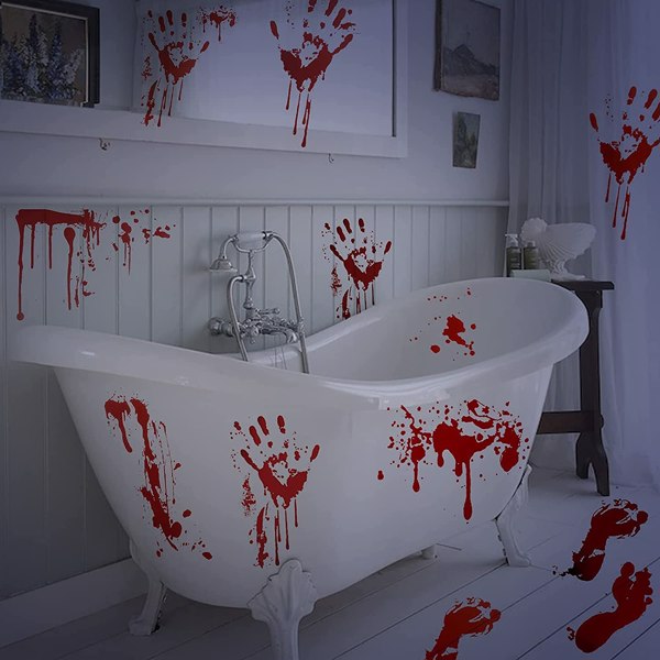 【Bans sale on Walmart】 138 Pcs Plus Size Halloween Bloody Footprints Handprint Decal, Halloween Window Decoration, Bloody Handprint Decal, Halloween Wall Decor, Removable Template Showcase Clings