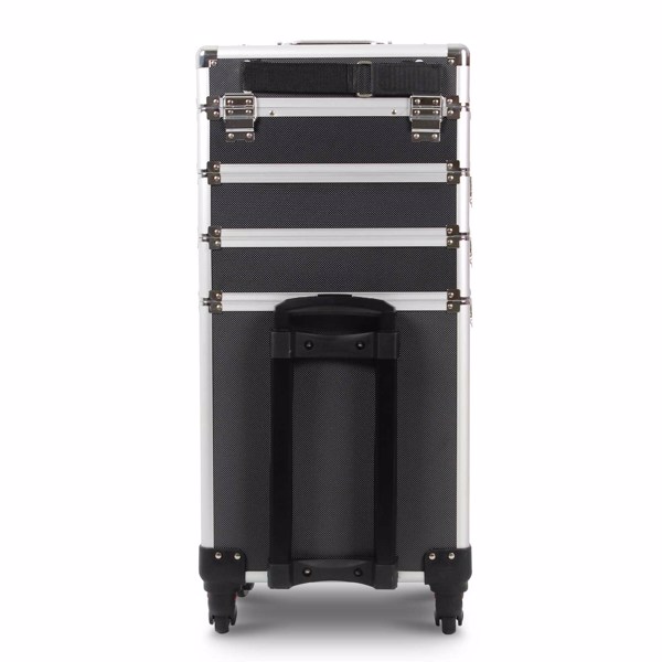 4 in 1 Rolling Makeup Case Makeup Trolley Case With Wheels Makeup Travel Case Organizer (BLACK)