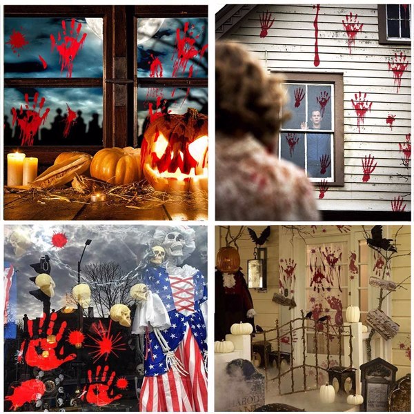 【Bans sale on Walmart】 138 Pcs Plus Size Halloween Bloody Footprints Handprint Decal, Halloween Window Decoration, Bloody Handprint Decal, Halloween Wall Decor, Removable Template Showcase Clings