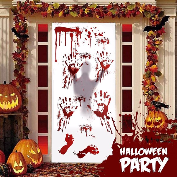 【Bans sale on Walmart】 138 Pcs Plus Size Halloween Bloody Footprints Handprint Decal, Halloween Window Decoration, Bloody Handprint Decal, Halloween Wall Decor, Removable Template Showcase Clings