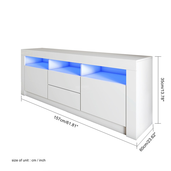 Modern Cabinet TV Stand up to 65" with 16 Color LED Light and Remote Control White