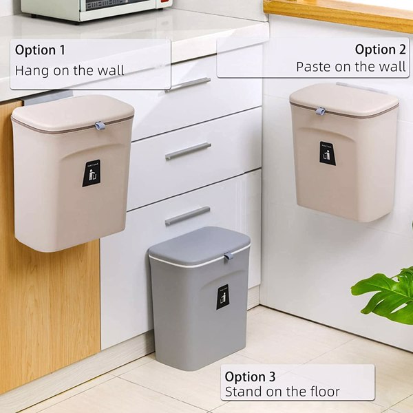 【Bans sale on Walmart】 2.4 Gallon Kitchen Compost Bin with Lid, Under Sink Trash Can Recycling Bins for Kitchen, Hanging Small Trash Can for Kitchen, Mountable Indoor Compost Bucket, Coffee