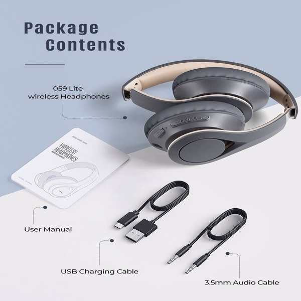【Bans sale on Amazon】Over Ear Wireless Bluetooth 5.0 Headphones, W/Hi-fi Stereo Sound&Bulit-in Mic for Clear Call, Foldable Headset with Soft Memory Foam Earmuffs Gray