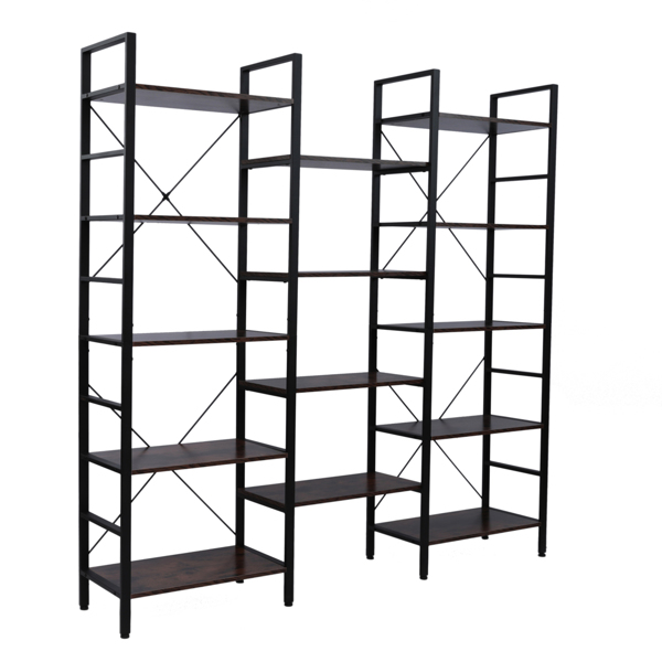  Triple Wide 5-Shelf Bookcase, Etagere Large Open Bookshelf Vintage Industrial Style Shelves Wood and Metal bookcases Furniture for Home & Office (Retro Brown) 