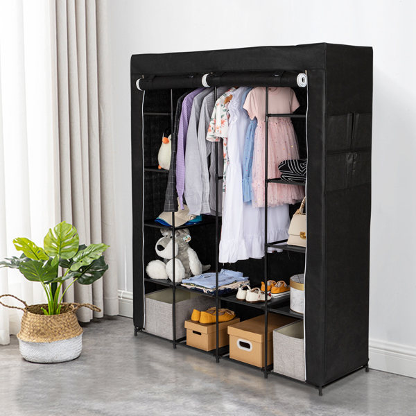 Portable Closet Organizer Storage, Wardrobe Closet with Non-Woven Fabric 14 Shelves, Easy to Assemble, Black