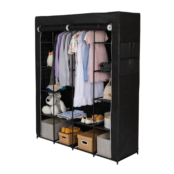 Portable Closet Organizer Storage, Wardrobe Closet with Non-Woven Fabric 14 Shelves, Easy to Assemble, Black