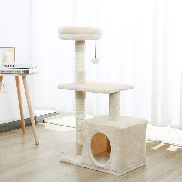 Cat Tree Kitty Toy Natural Sisal Cat Scratching Post Kitten Activity Tower Condo Stand Luxury Furniture For Small Cats Beige