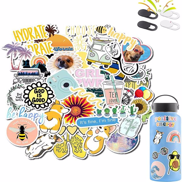 【Bans sale on Walmart】 VSCO Stickers for Hydroflasks, Farsaw Water Bottle Stickers for Teen Kids, Laptop Aesthetic Stickers w/ 4 Pcs Webcam Cover