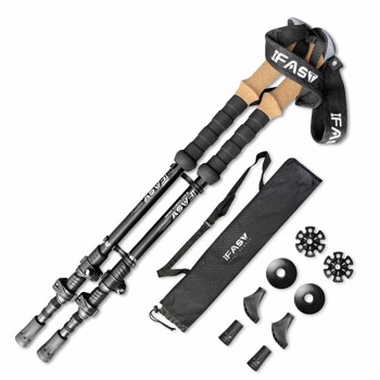 Hiking Trekking Poles - 2 Pack Aluminum Adjustable Collapsible Hiking Climbing Stick with Cork Grip & Padded Strap (26\\'\\'-54\\") Black