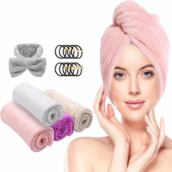 【Bans sale on Walmart】 Hair Towel Wrap, 4+1 Packs Microfiber Hair Towel Hair Turbans for Wet Hair, Ultra Absorbent Fast Hair Drying Towel for Women, Extra 10 PCS Gifts