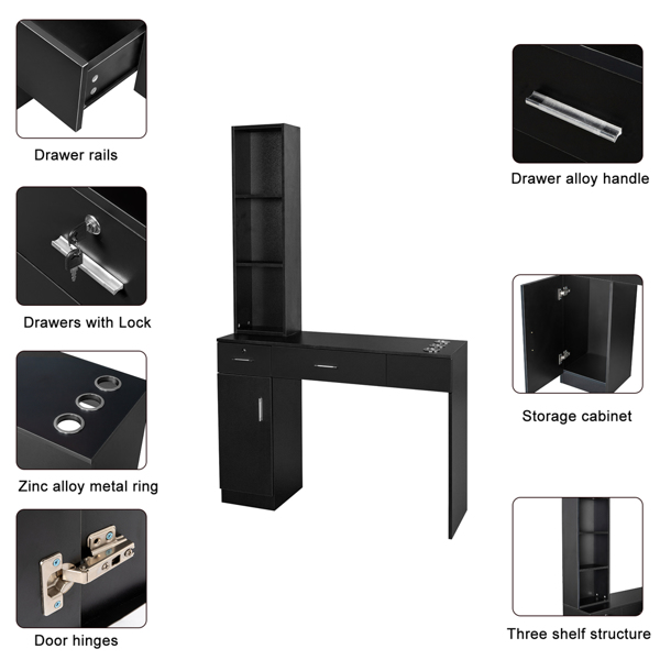 15 Cm E0 Particleboard Pitted Surface 1 Door 2 Drawers 3 Layer Rack With Legs Hairdressing Cabinet With Lock Salon Cabinet Black