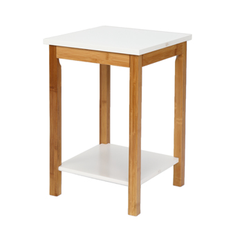 34*34*50cm Double Layer Bamboo Side Table Rectangular White Table Top Natural Wood Table Leg