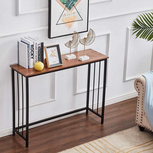 Industrial Console Table, Sofa Table for Living Room，Hallway，Entryway, Entrance Hall, Corridor - Wood Look Metal Frame 38.6" L x 11.8" W x 30.7H