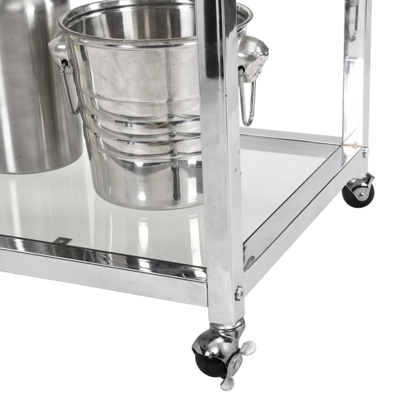 Contemporary Chrome Bar Serving Cart Silver Modern Glass Metal Frame Wine Storage