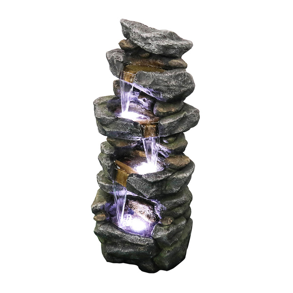 40inches High Stacked Simulated Rock Water Fountain with LED Lights