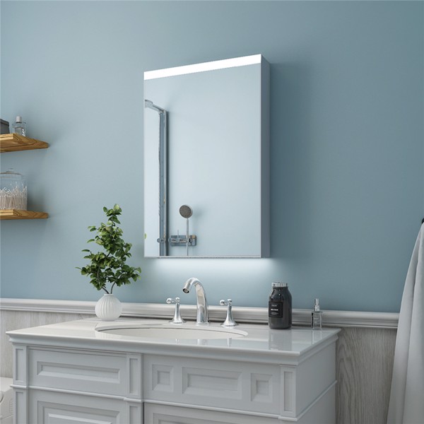 (This item can not be sold on Amazon)20" x 30" LED Lighted Bathroom Mirror Cabinet with 3-Layer Storage Shelves, Non-contact Motion Sensor, Surface Mounting Only (Door Left Open)