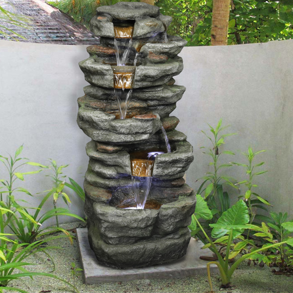 32.6inches Rock Water Fountain with Led Lights[Unable to ship on weekends, please place orders with caution]