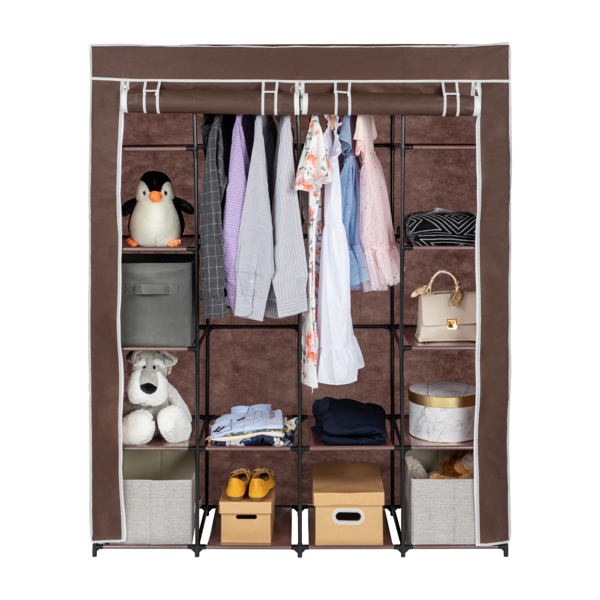 Portable Closet Organizer Storage, Wardrobe Closet with Non-Woven Fabric 14 Shelves, Easy to Assemble, Drak Brown