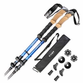 Hiking Trekking Poles - 2 Pack Aluminum Adjustable Collapsible Hiking Climbing Stick with Cork Grip & Padded Strap (26\\'\\'-54\\") Blue
