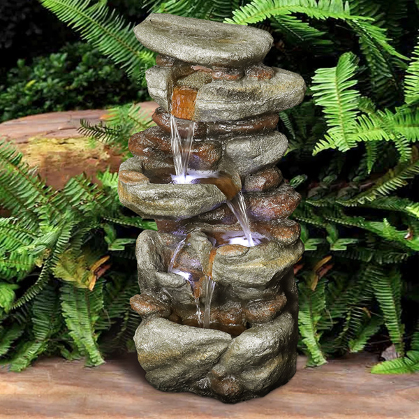 29.9inches Rock Water Fountain with LED Lights