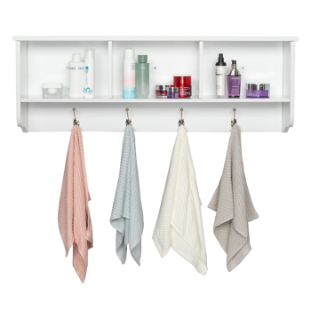 Entry Hall Shelf with 3 Cubby and 4 Hook Coat Rack White
