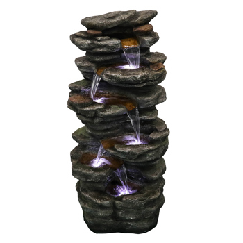 40inches High Rocks Outdoor Cascading Waterfall with LED Lights, Soothing Tranquility for Home Garden, Yard Decor