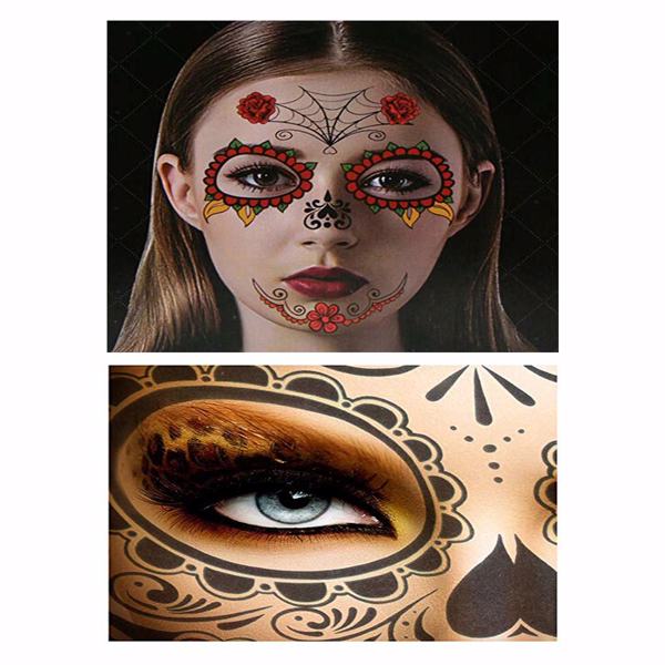 【Bans sale on Walmart】 12Pcs Halloween Face Tattoo Stickers Day Of The Dead Makeup Kit Sugar Skull Temporary Face Tattoo for Halloween Masquerade Party, Fashion Floral Skeleton Pattern