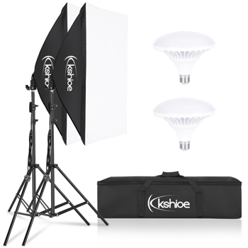 Kshioe Softbox Lighting Kit, Photo Equipment Studio Softbox 20\\" x 27\\", with E27 Socket and 2x5500K Instant Brightness Energy Saving Lighting Bulbs