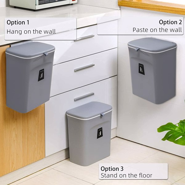 【Bans sale on Walmart】 2.4 Gallon Kitchen Compost Bin with Lid, Under Sink Trash Can Recycling Bins for Kitchen, Hanging Small Trash Can for Kitchen, Mountable Indoor Compost Bucket, Grey